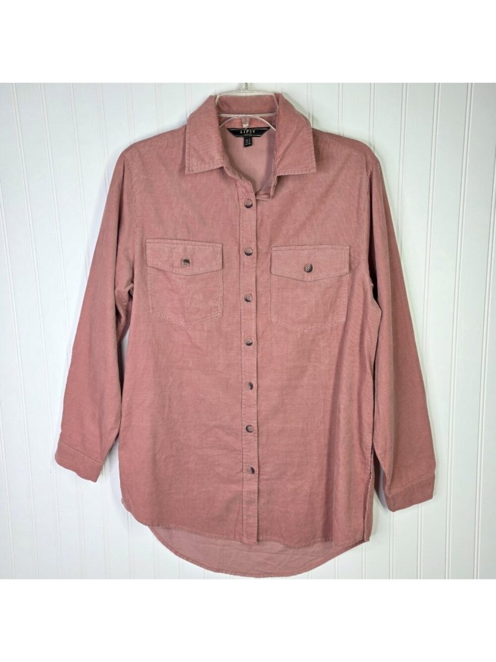 Lipsy Shirt Women S Pink Corduroy Button Up Tunic Pockets Oversized Casual NEW
